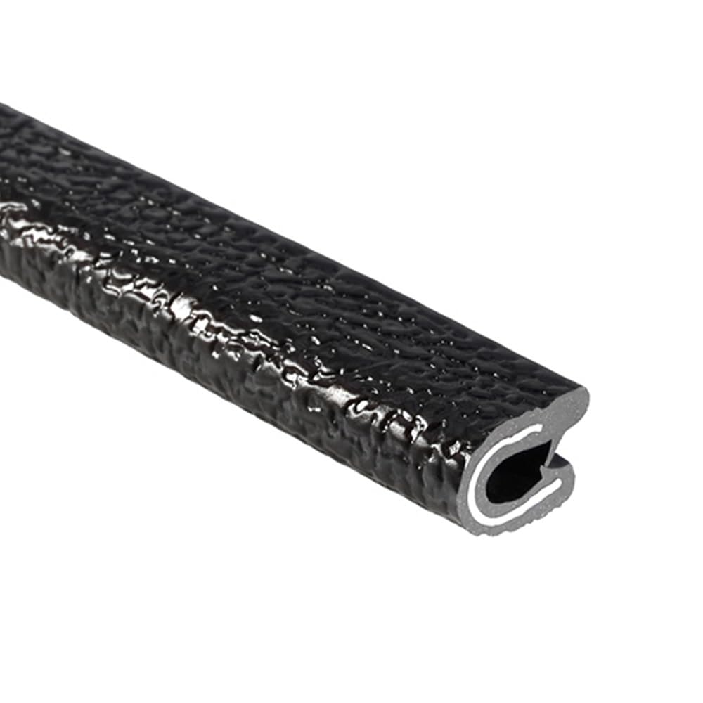 TRIM-LOK Edge Trim - Fits 3/32" Edge, 7/16” Leg Length, 250’ Length - Dual Gripping Fingers - Black, Pebble Texture - Flexible PVC Edge Protector