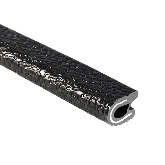 TRIM-LOK Edge Trim - Fits 3/32" Edge, 7/16” Leg Length, 250’ Length - Dual Gripping Fingers - Black, Pebble Texture - Flexible PVC Edge Protector