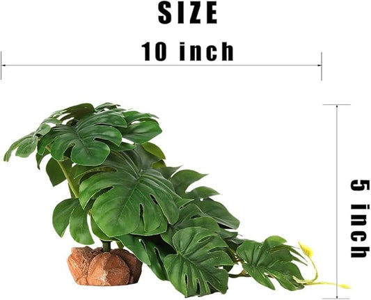 Reptile Plants for Terrarium, Ball Python Tank Decor Accessories fit Bearded Dragon Crested Leopard Gecko Lizard Chameleon Snake Frog Tortoise Hermit Crab - Fake Monstera