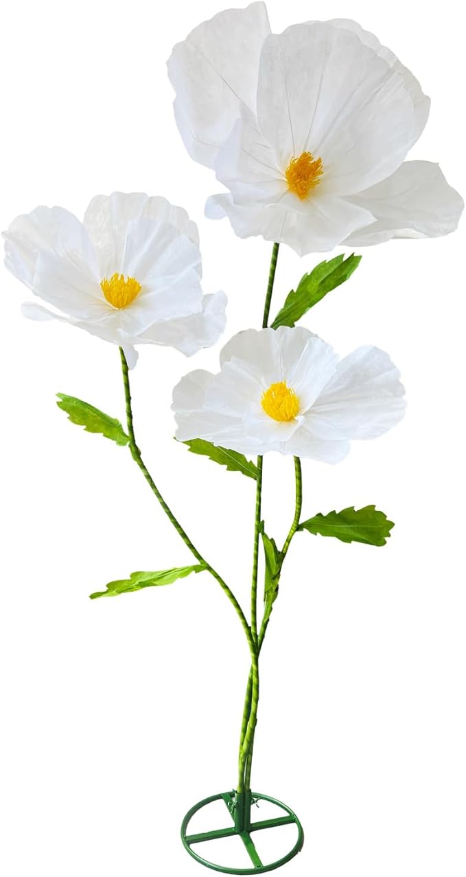 3Pcs Giant Artificial Flowers 3D Decorations Flower with Stand Base, Indoor Outdoor Art Home Decorative for Wedding Reception Arrangement Birthday Party Bridal Shower Baby Shower (White)