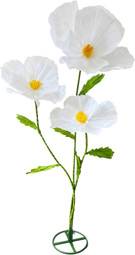 3Pcs Giant Artificial Flowers 3D Decorations Flower with Stand Base, Indoor Outdoor Art Home Decorative for Wedding Reception Arrangement Birthday Party Bridal Shower Baby Shower (White)