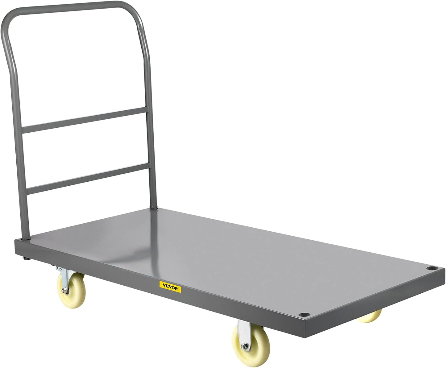 VEVOR Platform Truck, 2000 lbs Capacity Steel Flatbed Cart, 47" Length x 24" Width x 32" Height Flat Dolly, Hand Trucks with 5" Nylon Casters, Heavy-Duty Utility Push Carts for Luggage Moving