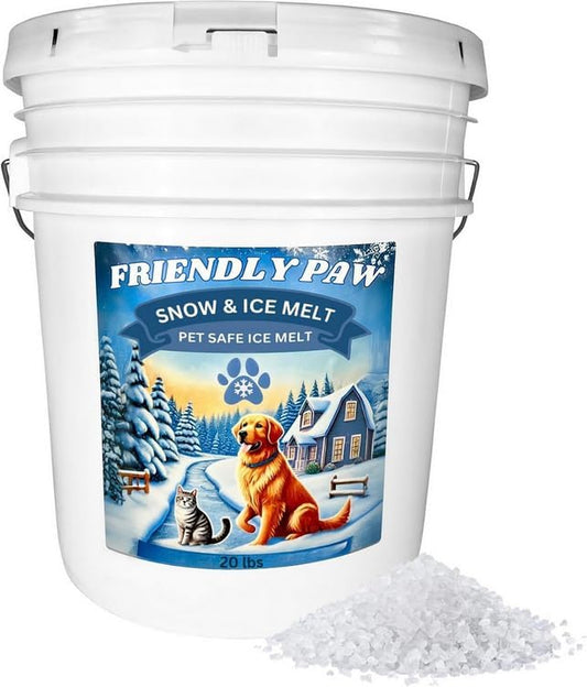 Friendly Paw Pet Friendly Ice Melt (20 LB Pail) - Our Driveway and Sidewalk Deicer Will Keep Your Pets and Children Safe in The Harshest of Conditions White