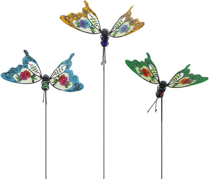 Butterfly Garden Stakes Decorative 3 Pack Yard Decorations Outdoor,Butterflies Garden Kit Glow in The Dark Metal Yard Art Patio Spring Outdoor Decor