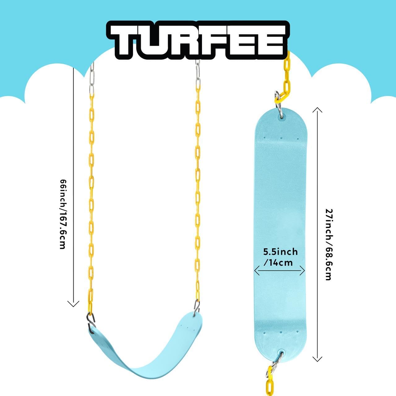 TURFEE Swing for Outdoor Swing Set - Pack of 1 Seat Replacement Kit with Heavy Duty Chains - Backyard Swingset Playground Accessories for Kids (Blue 2)