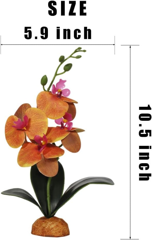 Artificial Orchids Plants, Reptile Terrarium Decor, Bearded Dragon Tank Accessories fit Crested Gecko Leopard Lizard Chameleon Tarantula Snake Frog - Yellow