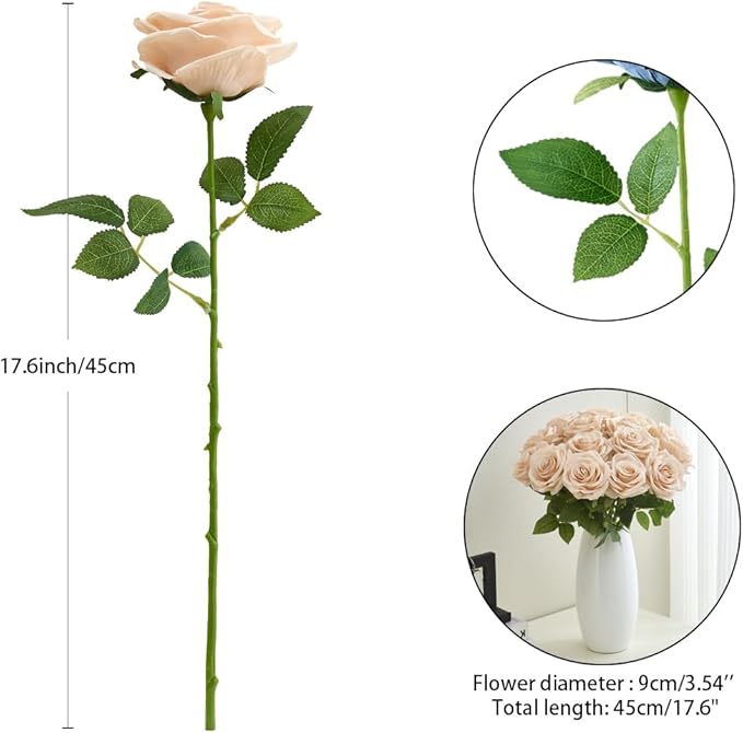 15pcs Fake Roses Artificial Silk Flowers Faux Rose Flower Long Stems Bouquet for Arrangement Wedding Centerpiece Party Home Kitchen Decor