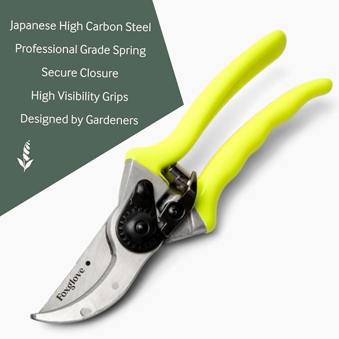 Foxglove 8.5" Pruning Shears – Professional Garden Shears & Bypass Hand Pruners with Japanese SK5 High Carbon Steel Blades, Heavy Duty Garden Clippers & Gardening Tools