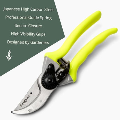 Foxglove 8.5" Pruning Shears – Professional Garden Shears & Bypass Hand Pruners with Japanese SK5 High Carbon Steel Blades, Heavy Duty Garden Clippers & Gardening Tools