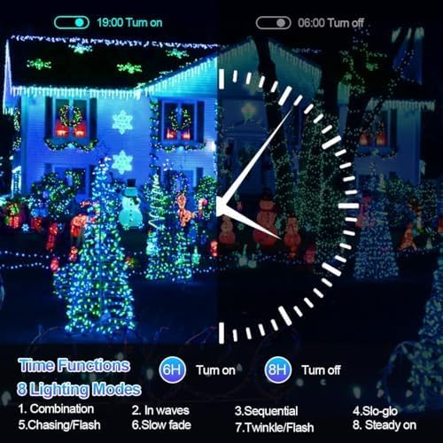 200 FT 500 LED Christmas Lights Outdoor Fairy Lights Plug In Extra Long String Lights Clear Wire Waterproof 8 Modes Timer for Outside House Tree Garden Yard Wedding Party Decorations-Blue & Green
