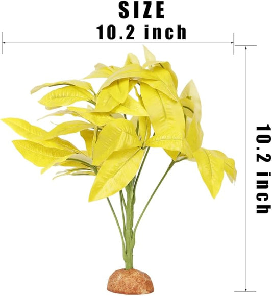 Fake Yellow Money Tree Plant, Reptile Decor for Terrarium, Crested Gecko Tank Accessories fit Leopard Gecko Bearded Dragon Lizard Chameleon Snake Tortoise