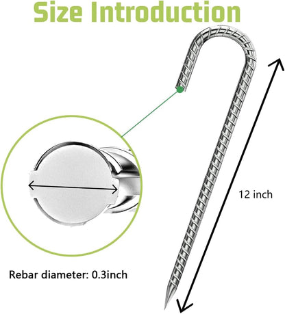 Rebar-Stakes-12-Inch, Ground Stakes Heavy Duty J-Hook Galvanized Anti-Rust Heavy Duty Ground Anchors for Garden Dog Fence Chicken Coop Christmas Decorations Deer Fence 12pcs