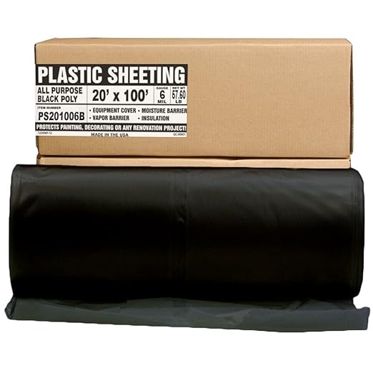 Aluf Plastics Black Plastic Sheeting - 20' x 100', 6 MIL Heavy Duty Gauge - Vapor and Moisture Barrier Sheet Tarp/Drop Cloth for Greenhouses, Painting, Furniture Covers, Carpet Cover, Floor, Paint