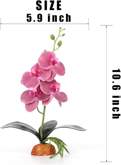Fake Orchids Artificial Flowers, Reptile Terrarium Decor Plants, Bearded Dragon Tank Accessories fit Crested Gecko Leopard Lizard Chameleon Ball Python Snake Frog - Purple