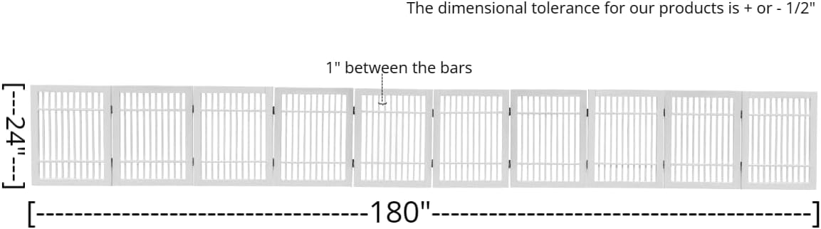 Pet Dog Gate Strong and Durable Freestanding Folding Acacia Hardwood Portable Wooden Fence Indoors or Outdoors by Urnporium (White Pet Gate, 10 Panel 24" Tall)