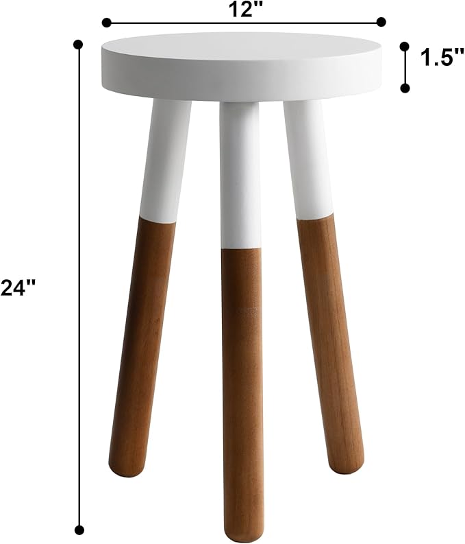 12" Reverse Dipped Wood Plant Stand, Wood Accent Stool,Side Table Set (24" Tall)