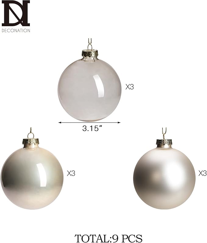 DN DECONATION Champagne Glass Christmas Ball Ornaments, 3.15' Hanging Christmas Baubles for Xmas Tree Decoration, Set of 9