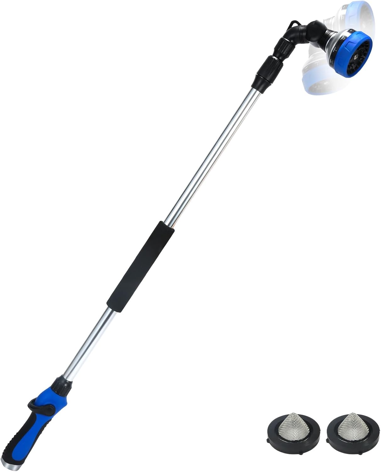 Telescoping Watering Wand for Garden Hose, 36”-54” Adjustable, 10 Spray Patterns, Heavy-Duty Hose Nozzle with Thumb Control & Pivoting Head, Ideal for Hanging Baskets and Shrubs, Blue