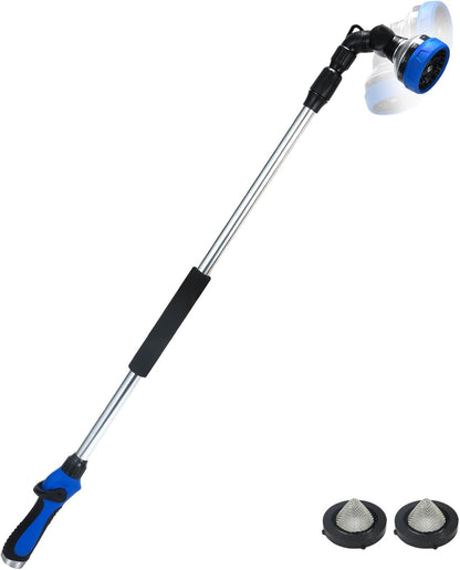 Telescoping Watering Wand for Garden Hose, 36”-54” Adjustable, 10 Spray Patterns, Heavy-Duty Hose Nozzle with Thumb Control & Pivoting Head, Ideal for Hanging Baskets and Shrubs, Blue