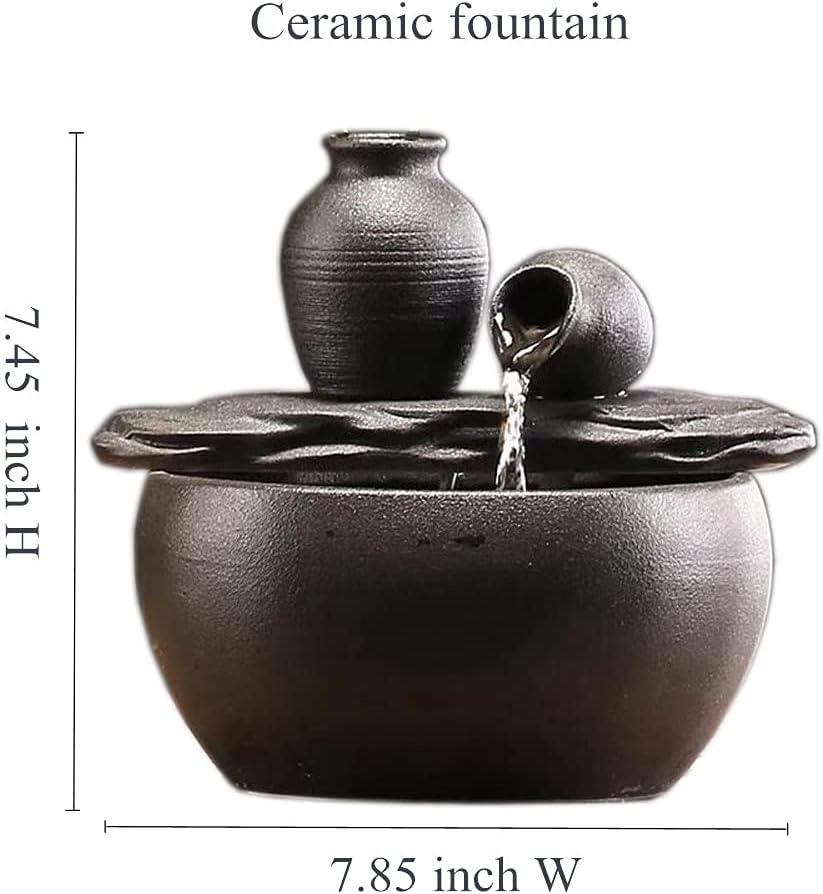 Ceramic Tabletop Fountain for Indoor and Home Decoration Table Desk Office Patio (Ceramic Pot Fountain) (Black)