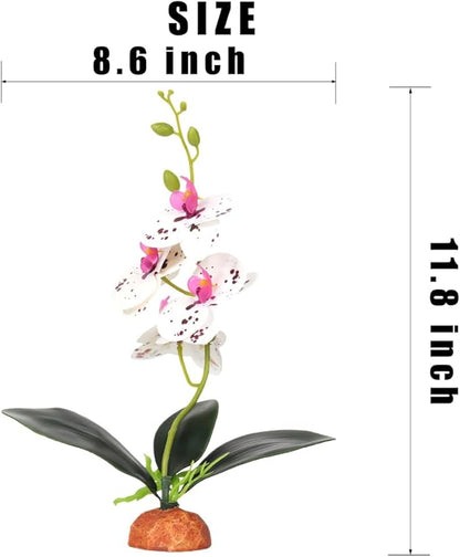 Fake Orchids Artificial Flowers, Reptile Terrarium Decor Plants, Bearded Dragon Tank Accessories fit Crested Gecko Leopard Lizard Chameleon Ball Python Snake Frog - Spotted