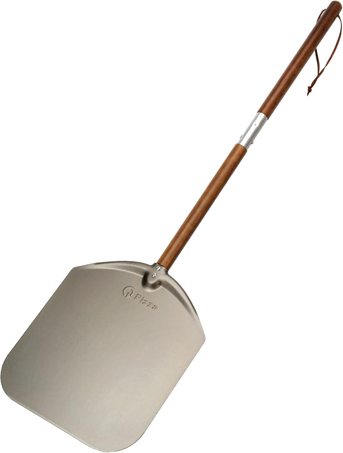 Q Pizza Aluminium 12" Pizza Peel with Long Handle, Pizza Spatula, Turning Paddle for Grill Oven, Kitchen Cooking Accessory for Baking Bread Pastry Dough Pie & Cake, PT202