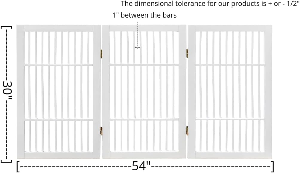 Pet Dog Gate Strong and Durable Freestanding Folding Acacia Hardwood Portable Wooden Fence Indoors or Outdoors by Urnporium (White Pet Gate, 3 Panel 30" Tall)