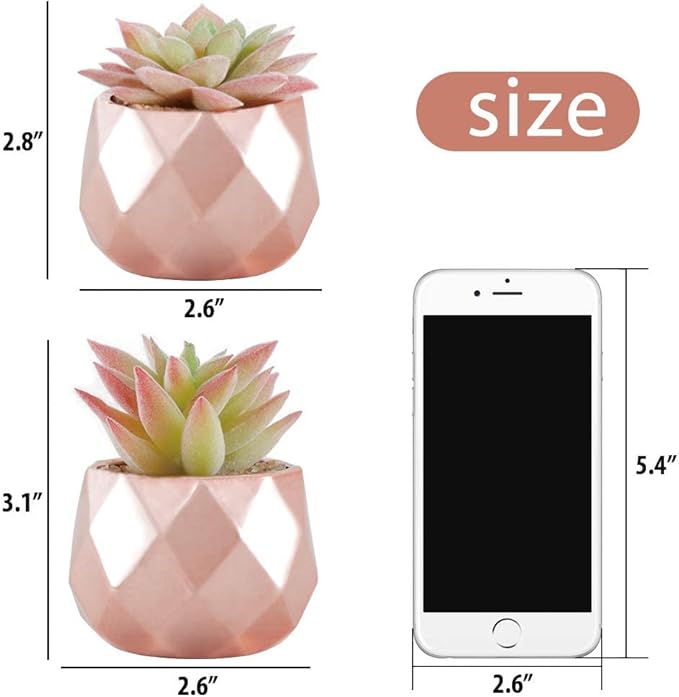 Tiita Artificial Faux Succulents in Pots, Mini Rose Gold Fake Plants for Women Desk, Small Realistic Faux Succulents for Home Office Accessories Window Sill Bathroom Bedroom, Rose Gold