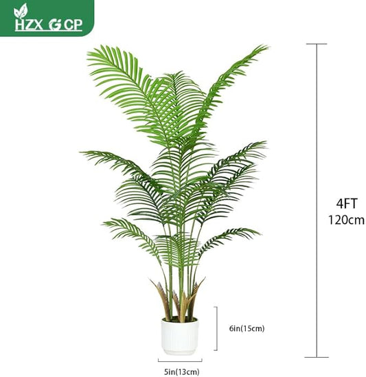 Artificial Palm Tree White Pot 4ft with Realistic Leaves and Adjustable Branches and 9 Trunks, Faux Plants Indoor Tall - Ideal for Home Decor in Living Rooms, Offices, and Bedrooms (4FT Palm Tree)