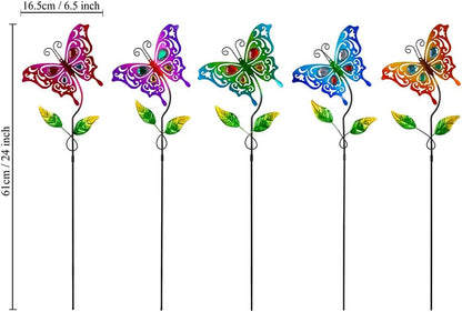 Butterfly Garden Decor for Outside,Colourful Butterfly Decorations Garden Kit 5 Pcs with Gems,Metal Yard Art Outdoor Garden Stakes Decorative Patio Home Decor
