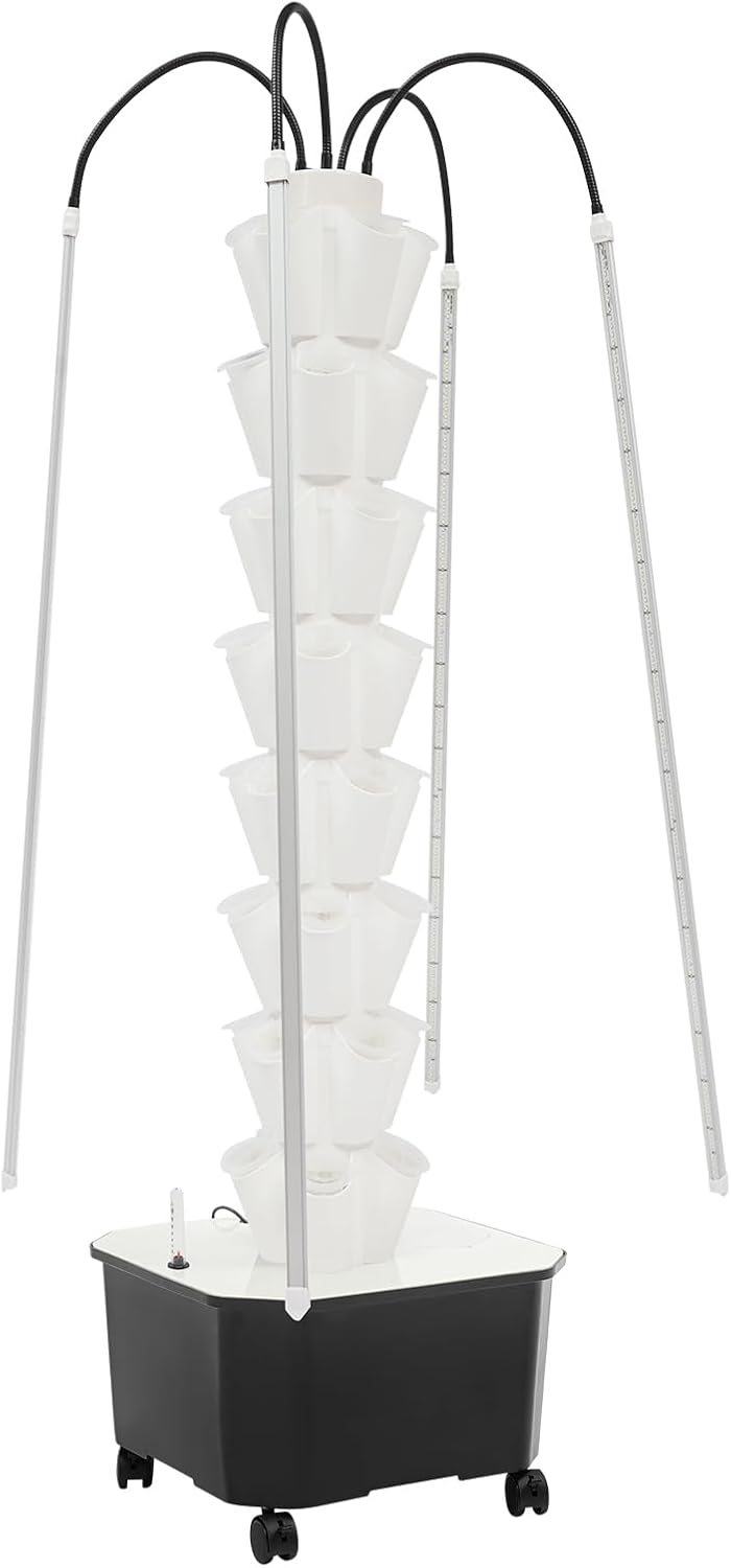 Hydroponics Growing Tower w/LED Light,8 Tiers 40-Hole Vertical Planter Tower,Smart Garden Growing System Kit for Fruits Vegetables Herbs (White)