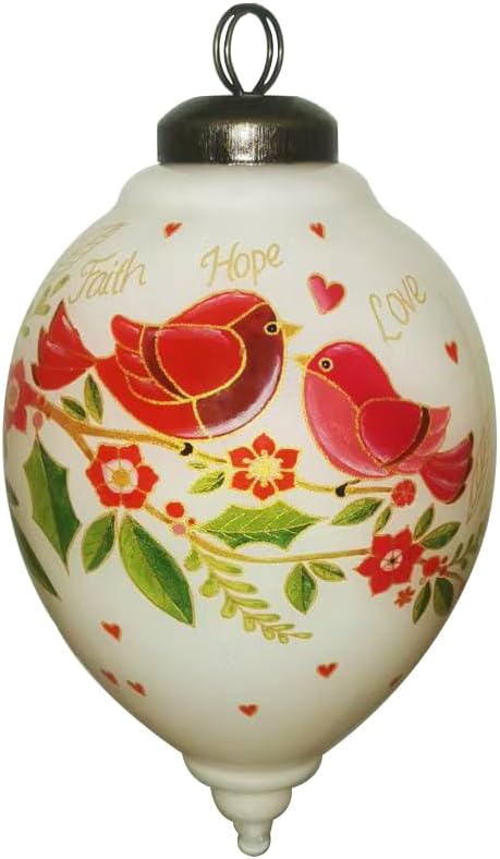Faith Hope Love Ornament – Hand-Painted Glass Red Bird Ornament with Nest & Scripture Theme – Faith Based Christmas Ornaments for Christmas Tree, Family & Inspirational Holiday Décor
