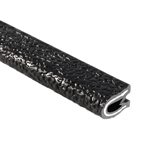 TRIM-LOK Edge Trim - Fits 1/16" Edge, 7/16” Leg Length, 25’ Length - Dual Gripping Fingers - Black, Pebble Texture - Flexible PVC Edge Protector