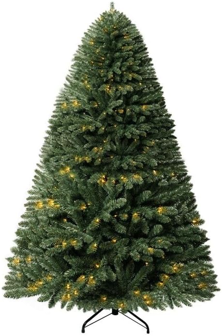 Naomi Home 6.5ft Christmas Tree with Lights, Realistic Spruce Xmas Tree Prelit with Foot Pedal, 1197 Branch Tips, 450 Warm Lights and Metal Stand, Aritificial Tree, Árbol De Navidad