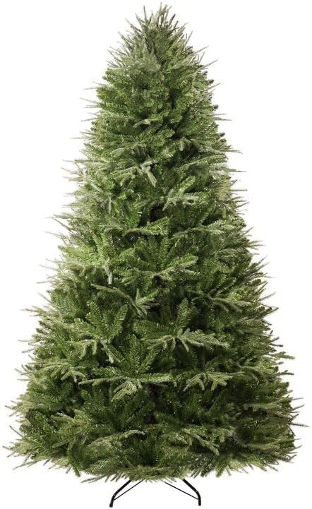 Naomi Home 7.5ft Christmas Tree with Lights, Realistic Prelit with Hinged Design with Foot Pedal, 2755 Branch Tips, 600 Warm Lights and Metal Stand, Aritificial Tree