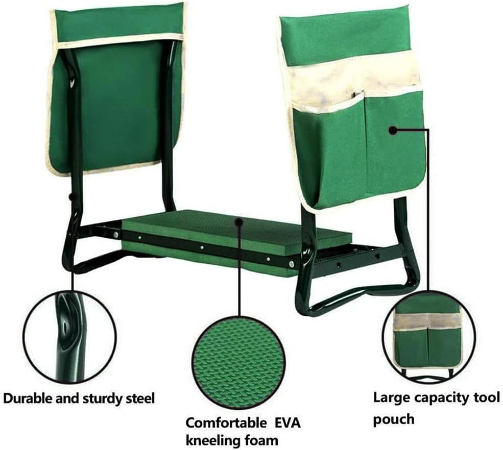 BDL Garden Kneeler and Seat, Upgraded Folding Bench Stool Portable Kneeler, Sturdy Gardening Tools with 2 Free Tool Pouch, Detachable Belt, A Pair of Garden Gloves, EVA Kneeling Pad