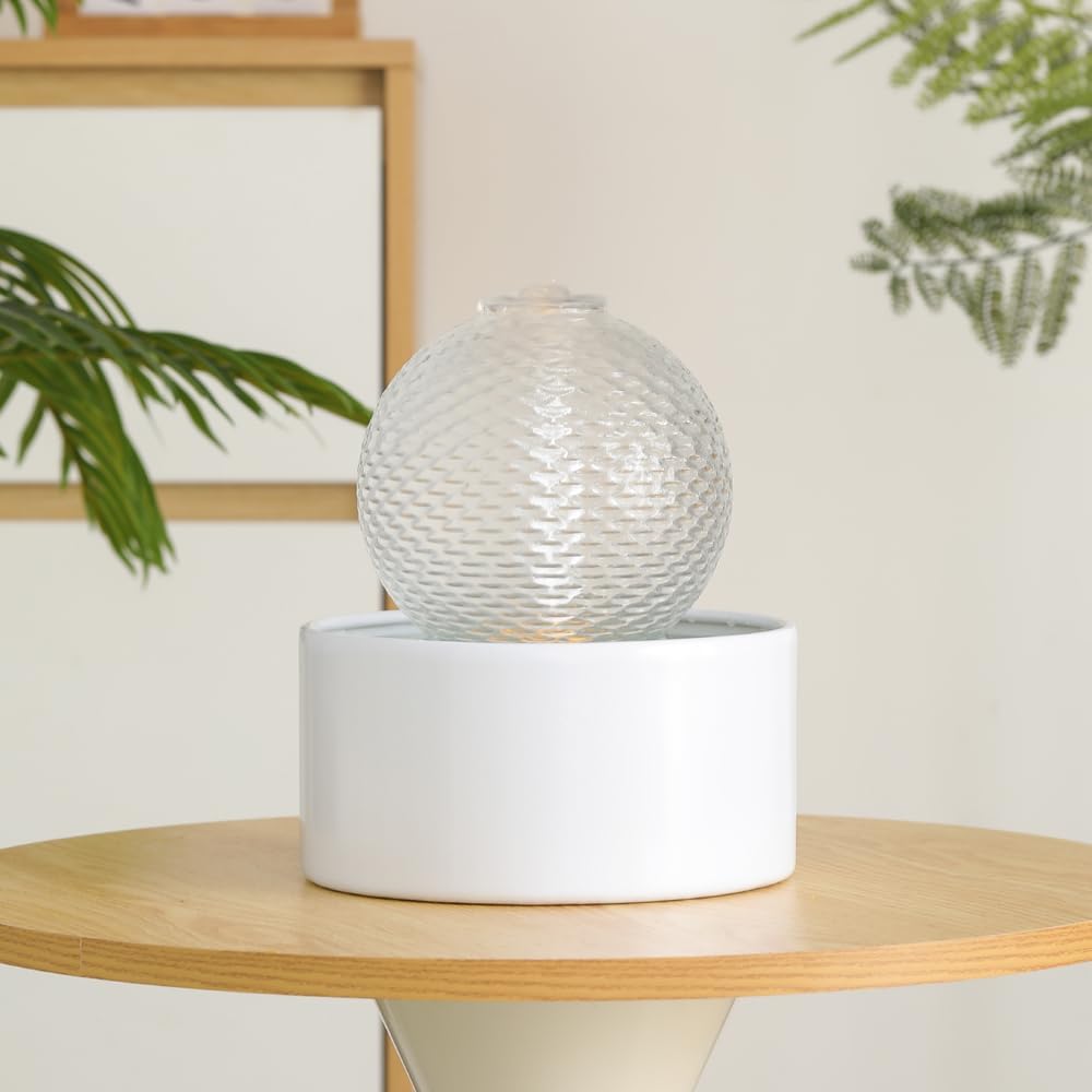 Generic Indoor Water Feature Tabletop Ceramic Fountain Home Kitchen Office Decoration Modern Design Style (white)