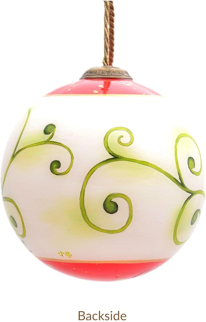 Poinsettia Ornament – Hand-Painted Glass Christmas Ornament – Classic Red Poinsettia Holiday Ball – Poinsettia Ornaments for Christmas Tree – Floral Christmas Decoration