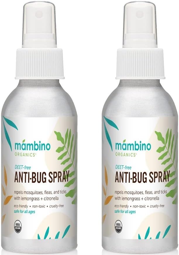 Anti-Bug Spray DEET-Free – Organic, All-Natural Bug Spray Travel Size with Essential Oils – Non-Toxic, Reef Safe, Face-Safe Bug Repellent for Babies, Kids, Adults by Mambino Organics, 4oz 2-Pack