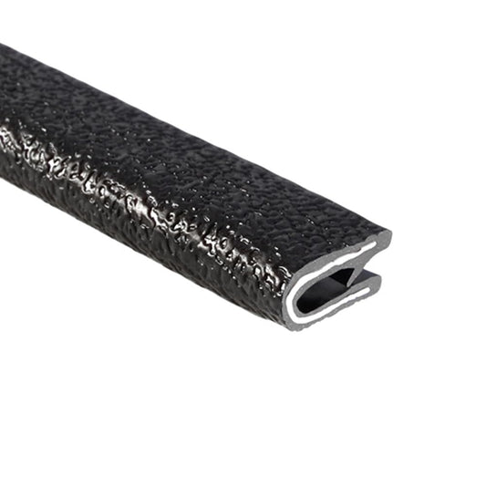 TRIM-LOK Edge Trim - Fits 5/32'' Edge, 9/16” Leg Length, 100’ Length - Single Gripping Finger - Black, Pebble Texture - Flexible PVC Edge Protector