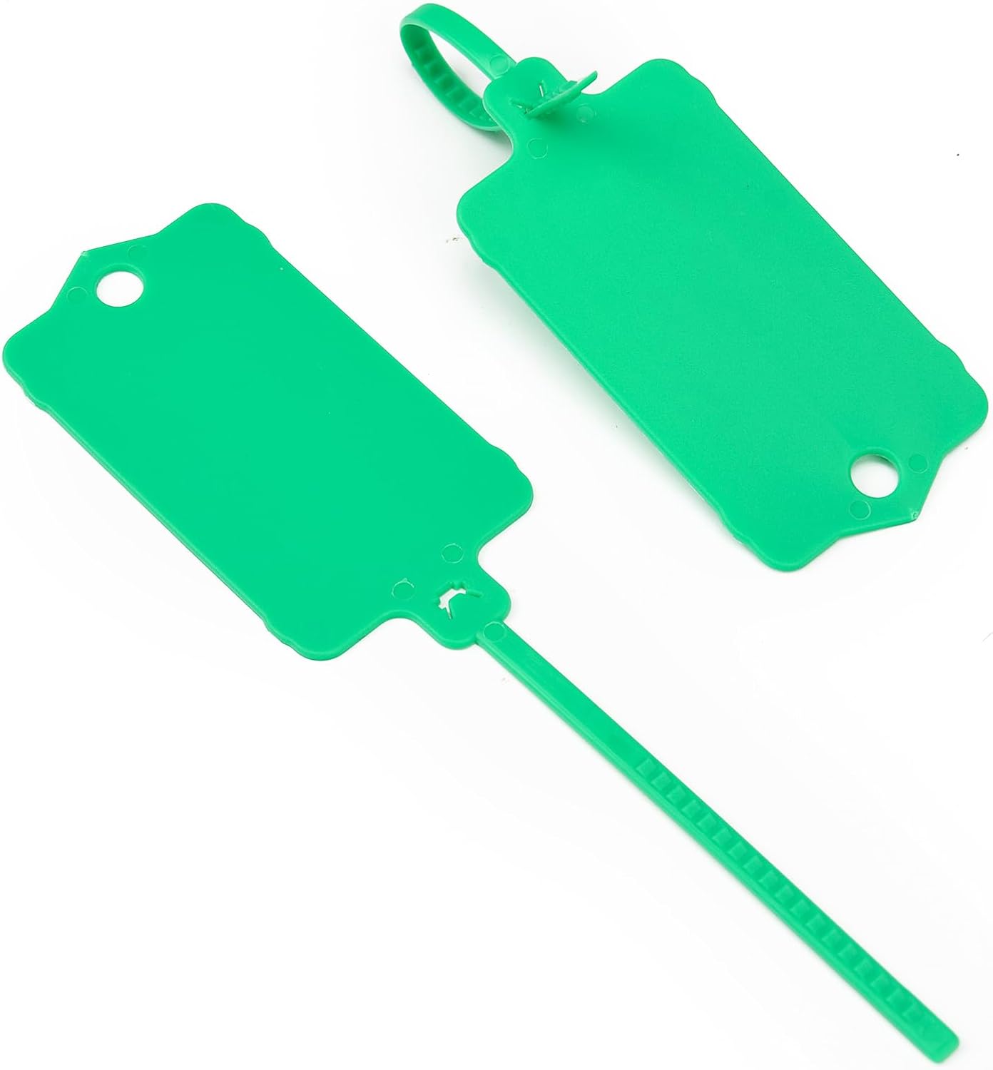 100pcs Blank Plastic Tags for Labeling Reusable Hanging Tags Ties Key Tag Storage Labels Waterproof Plastic Mark Label Writable Hang Sign with One Marker Pen (Green)