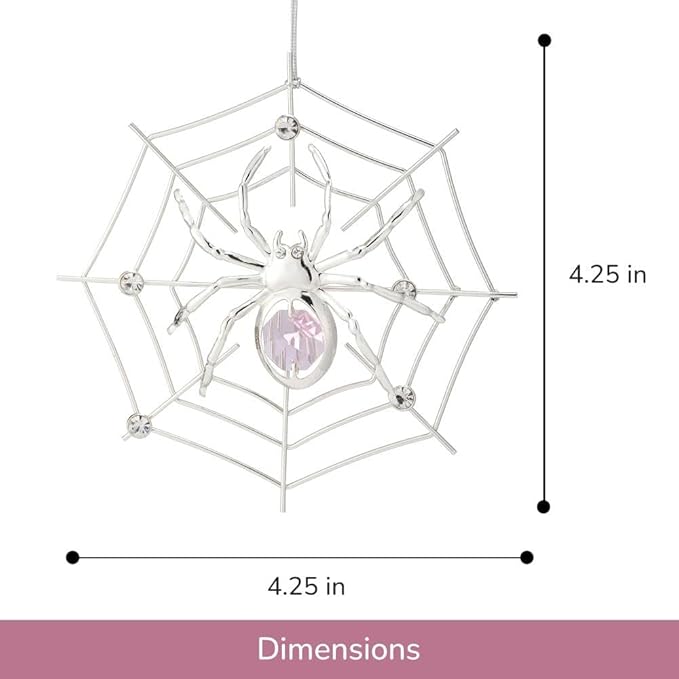 Matashi Silver Plated Christmas Tree Spider Ornament w Pink, Clear Crystals Lucky Hanging Decoration, Holiday Ornament Gift, Unique Spider Decor for Christmas & Halloween Party w Tinsel Legend Story