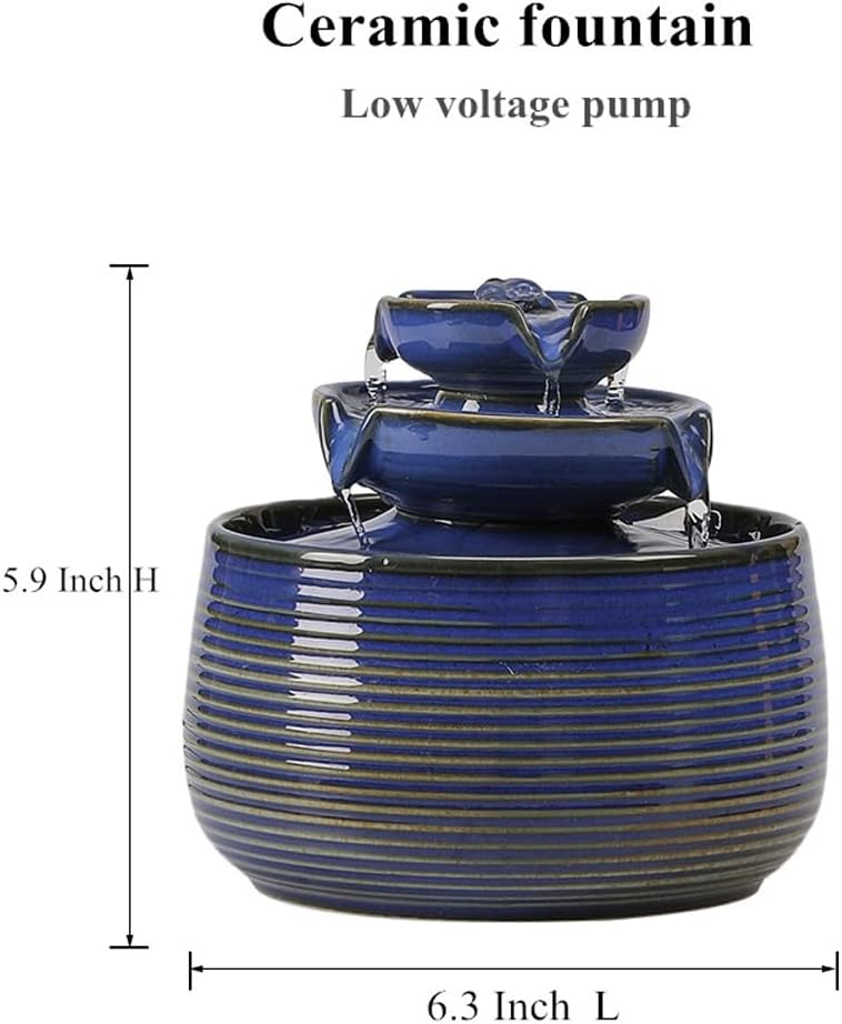 Outdoor and Indoor Water Feature Fountain Waterfall Tabletop Desktop mini Ceramic Garden Fountain (Blue A171)