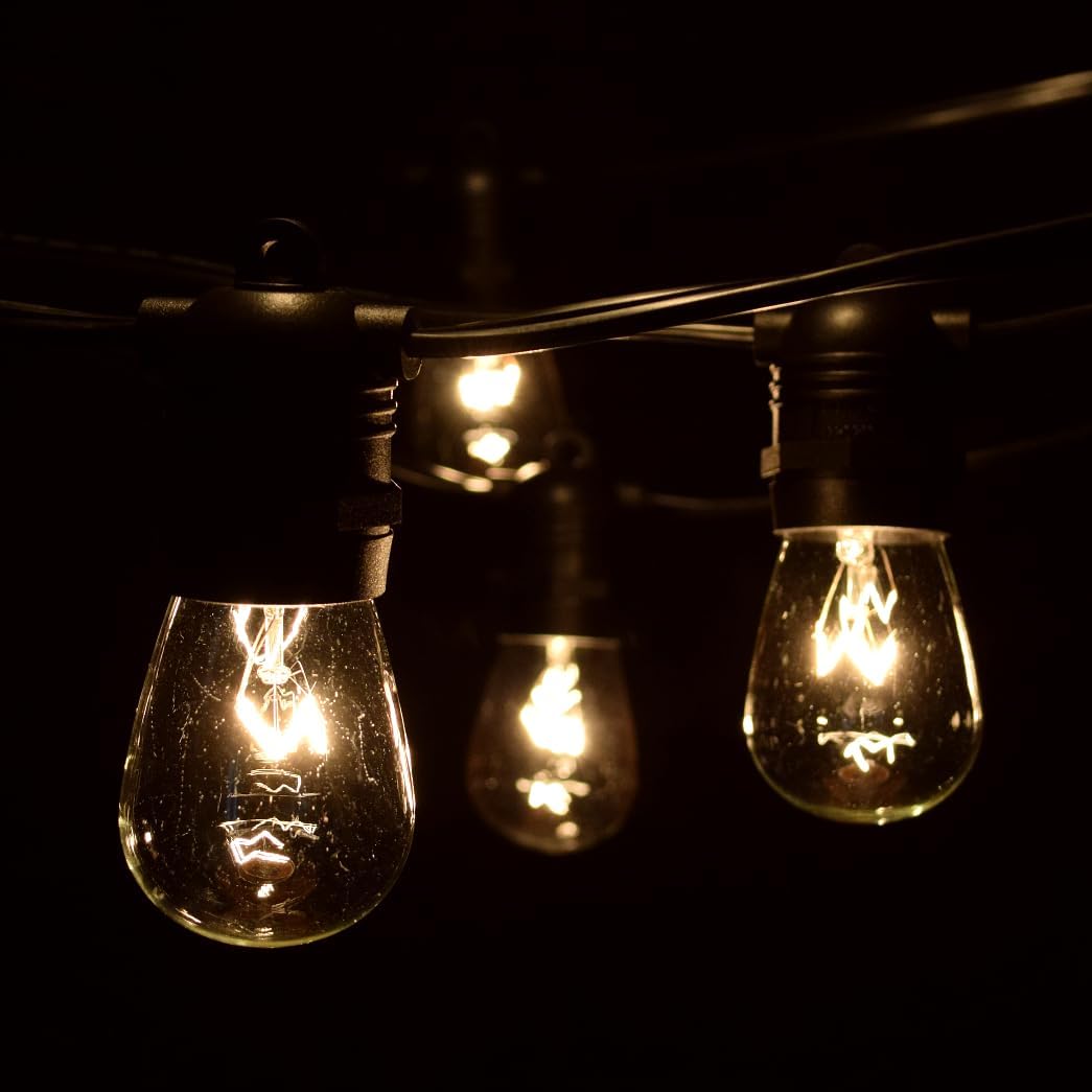 Hometown Evolution, Inc. Commercial E26 String Lights with 16 Gauge Wire (50 Foot 25 Socket, S14 11 Watt Clear Bulb)