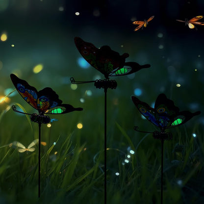 Butterfly Garden Decor for Outside,3 Pack Garden Stakes Decorative Stained Glass Butterfly Decoration Porch Yard Art Outdoor and Garden