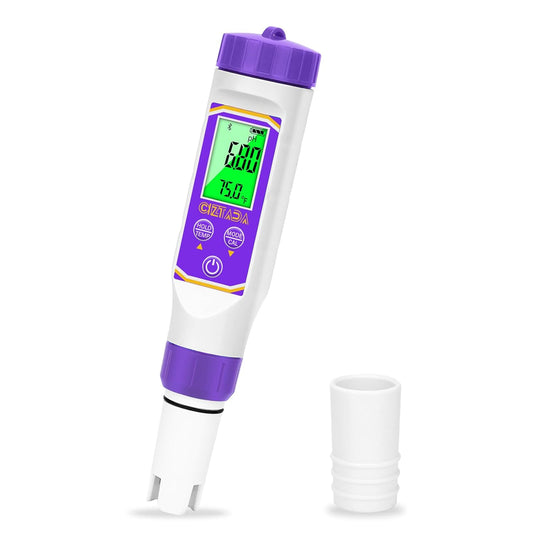 Smart pH Meter for Water pH and EC Meter for Hydroponics Nutrients Digital pH and PPM Tester for Reservoir Water 4 in 1 pH EC TDS Temp Tester for Indoor Plant Growing, DWC, Pool, Aquariums