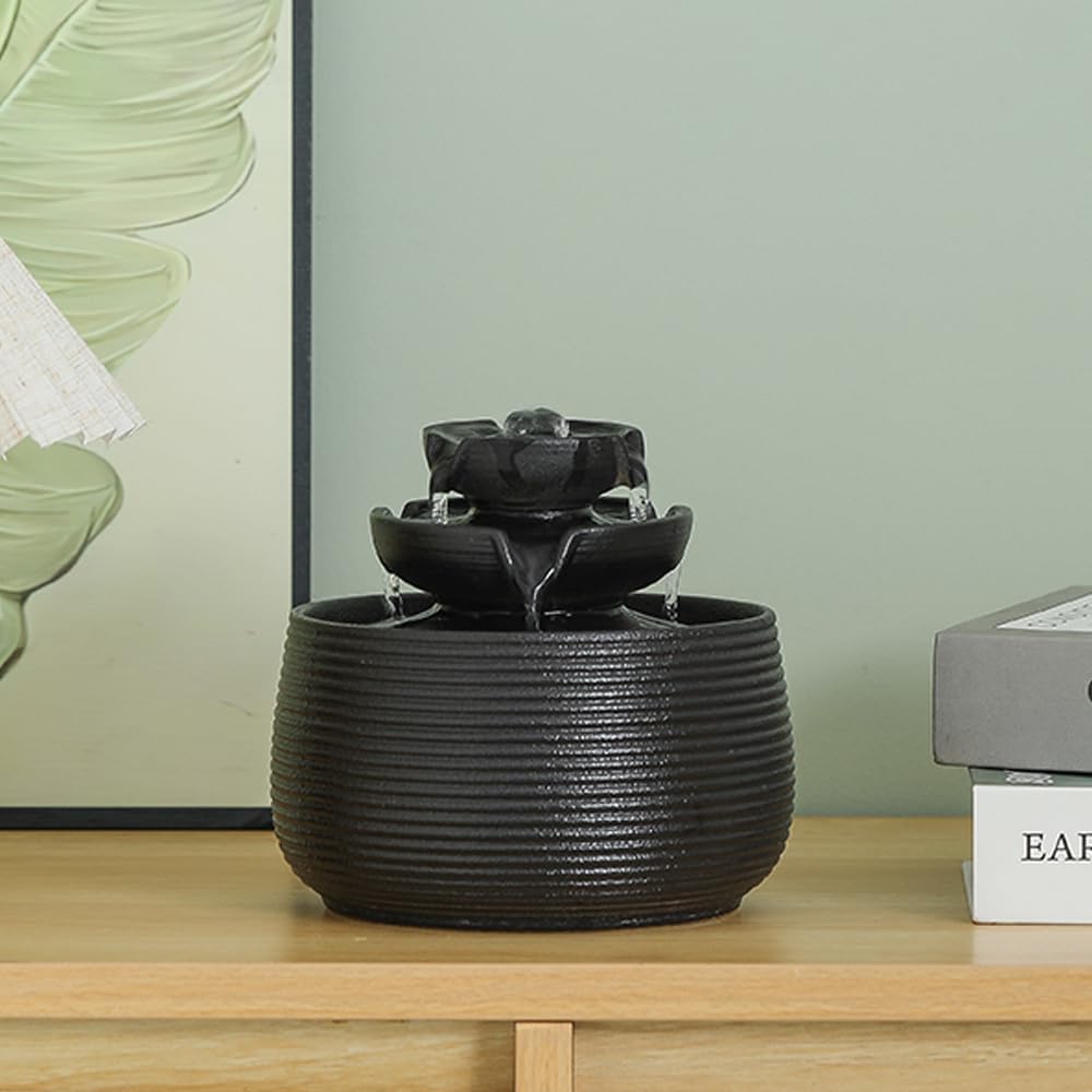 Outdoor and Indoor Water Feature Fountain Waterfall Tabletop Desktop mini Ceramic Garden Fountain (Black A172)