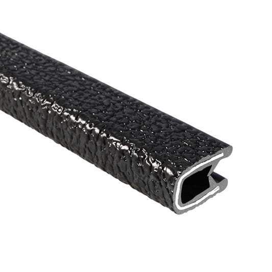 TRIM-LOK Edge Trim - Fits 3/16" Edge, 17/32” Leg Length, 100’ Length - Dual Gripping Fingers - Black, Pebble Texture - Flexible PVC Edge Protector