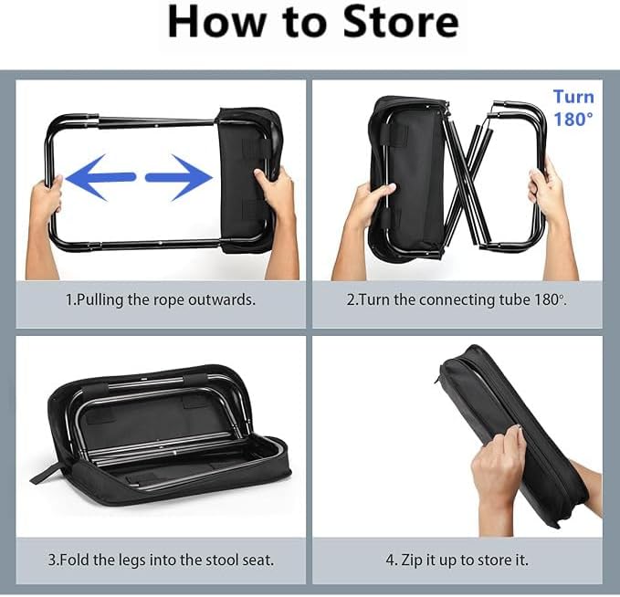 Portable Camping Stool & Folding Small Chair - Compact Folding Stool, Durable Collapsible Stool for Fishing, Hiking, BBQ, Outdoor Events(Black)