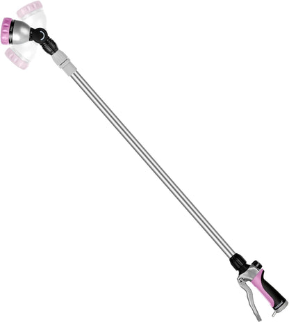RESTMO 36”-60” Metal Watering Wand, Long Telescopic Tube | 180° Adjustable Ratcheting Head | 7 Spray Patterns | Flow Control, Garden Hose Sprayer to Water Hanging Baskets, Shrubs, Pink